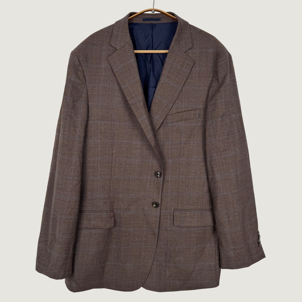 Jos A Bank 1905 Tailored Fit Brown Windowpane Wool Sport Coat Blazer 46R brrr